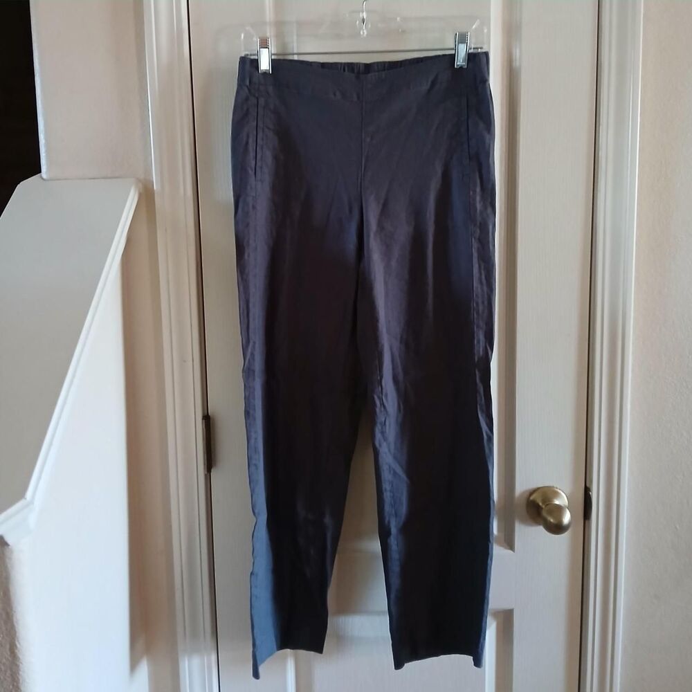 J. Jill Gray Stretch Linen Straight Leg Pants 4 Quiet Luxury Classic Basic